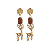 Vintage Wooden Beads Deer Earrings for Girls Women