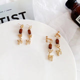 Vintage Wooden Beads Deer Earrings for Girls Women