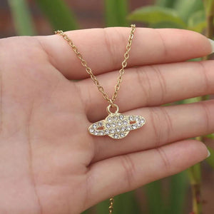 Planet Saturn Pendant Necklace Crystal Choker Vintage Y2K Accessories