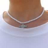 Planet Saturn Pendant Necklace Crystal Choker Vintage Y2K Accessories