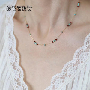316L Stainless Steel Pine Stone Pattern Glass Wine Red Beads Necklace For Women