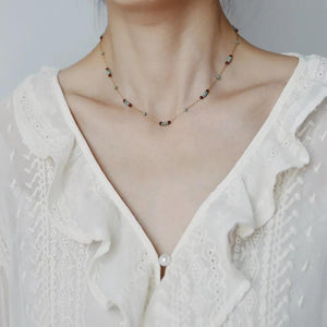 316L Stainless Steel Pine Stone Pattern Glass Wine Red Beads Necklace For Women