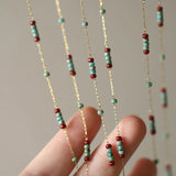 316L Stainless Steel Pine Stone Pattern Glass Wine Red Beads Necklace For Women