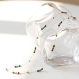 316L Stainless Steel Pine Stone Pattern Glass Wine Red Beads Necklace For Women