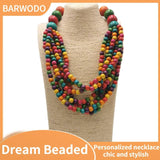 BARWODO Bohemian Statement Necklace Layer Beads Wood Pendant Choker Vintage Ethn