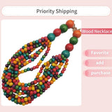 BARWODO Bohemian Statement Necklace Layer Beads Wood Pendant Choker Vintage Ethn