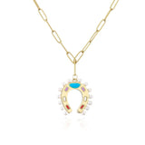Vintage Pearl Horseshoe Pendant Necklace for Women, Gold Alloy Pendant