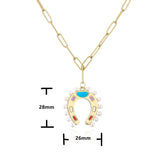 Vintage Pearl Horseshoe Pendant Necklace for Women, Gold Alloy Pendant