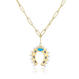 Vintage Pearl Horseshoe Pendant Necklace for Women, Gold Alloy Pendant