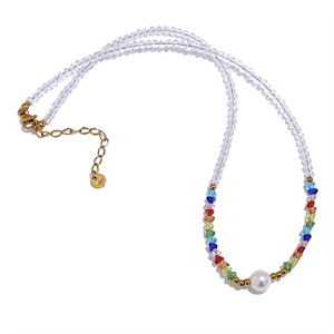 Colorful Crystal Shell Pearl Beads Chain Necklace