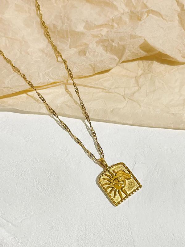 Celestial Collection Moon Star Sun Coin Pendant Necklace 18K Plated