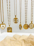 Celestial Collection Moon Star Sun Coin Pendant Necklace 18K Plated