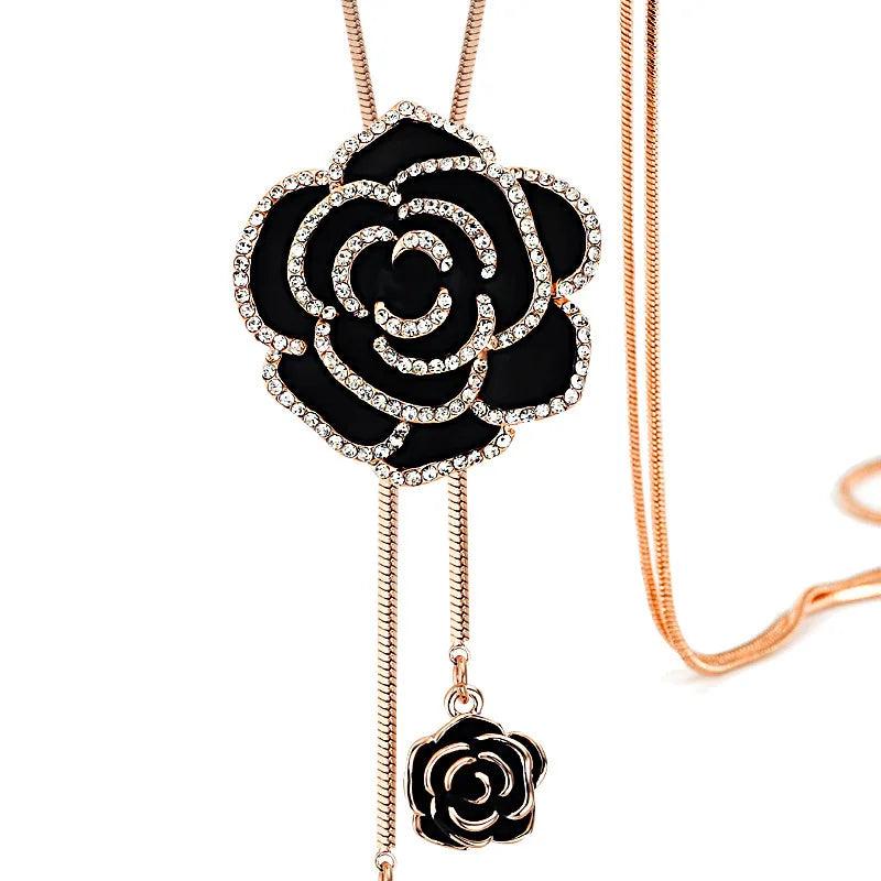 Camellia Sweater Necklaces Long Winter Necklace Flower Rose Jewelry