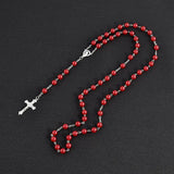 Round Glass Bead Catholic Rosary Bead Cross Necklace