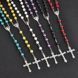 Round Glass Bead Catholic Rosary Bead Cross Necklace