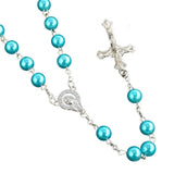 Round Glass Bead Catholic Rosary Bead Cross Necklace