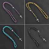 Round Glass Bead Catholic Rosary Bead Cross Necklace
