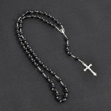 Round Glass Bead Catholic Rosary Bead Cross Necklace
