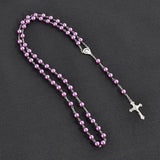 Round Glass Bead Catholic Rosary Bead Cross Necklace