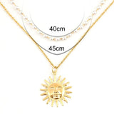 Summer Pearl Layered Necklace Sun Necklace Stainless Steel Choker