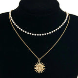 Summer Pearl Layered Necklace Sun Necklace Stainless Steel Choker