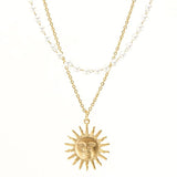 Summer Pearl Layered Necklace Sun Necklace Stainless Steel Choker