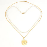 Summer Pearl Layered Necklace Sun Necklace Stainless Steel Choker