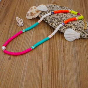 Colorful Boho Heishi Beads Choker Necklace with Freshwater Pearl for Women
