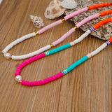 Colorful Boho Heishi Beads Choker Necklace with Freshwater Pearl for Women