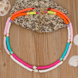Colorful Boho Heishi Beads Choker Necklace with Freshwater Pearl for Women