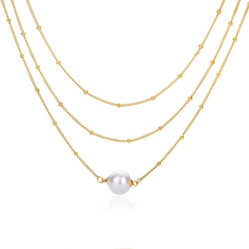 Gothic Layer Chains Pearl Choker Necklace Stainless Steel Wedding Gift