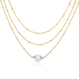 Gothic Layer Chains Pearl Choker Necklace Stainless Steel Wedding Gift