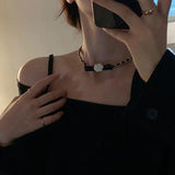 Camellia Necklace Choker Leather Neckchain Jewelry