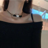 Camellia Necklace Choker Leather Neckchain Jewelry