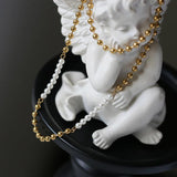 18K Korea INS Bead Stitching Pearl Necklace for Women