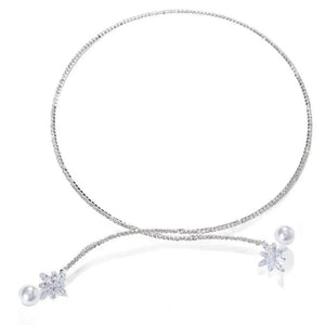 Retro Women Necklace Rhinestones Cubic Zirconia Flower Faux Pearls