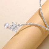 Retro Women Necklace Rhinestones Cubic Zirconia Flower Faux Pearls