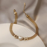 316L Stainless Steel Heart Pearl Charm Mesh Chain Choker Necklace for Women