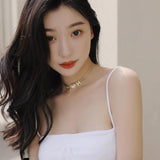 316L Stainless Steel Heart Pearl Charm Mesh Chain Choker Necklace for Women