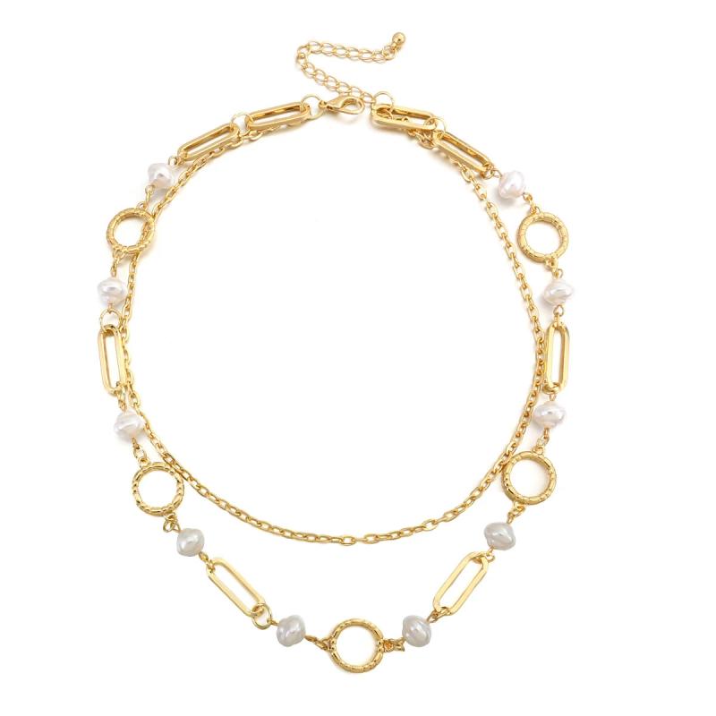 Pearl Circle Link Chain Multilayer Choker Necklace Charm Chain