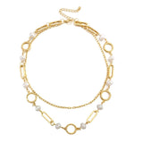 Pearl Circle Link Chain Multilayer Choker Necklace Charm Chain