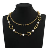 Pearl Circle Link Chain Multilayer Choker Necklace Charm Chain