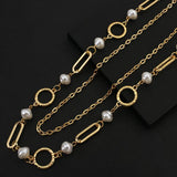 Pearl Circle Link Chain Multilayer Choker Necklace Charm Chain