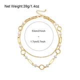 Pearl Circle Link Chain Multilayer Choker Necklace Charm Chain