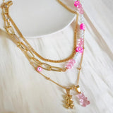 Pink Bear Flower Pearl Beaded Necklace Eye Chain Choker Jewelry