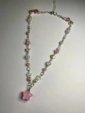 Pink Star Pearl Beaded Charm Necklace Jewelry Y2K