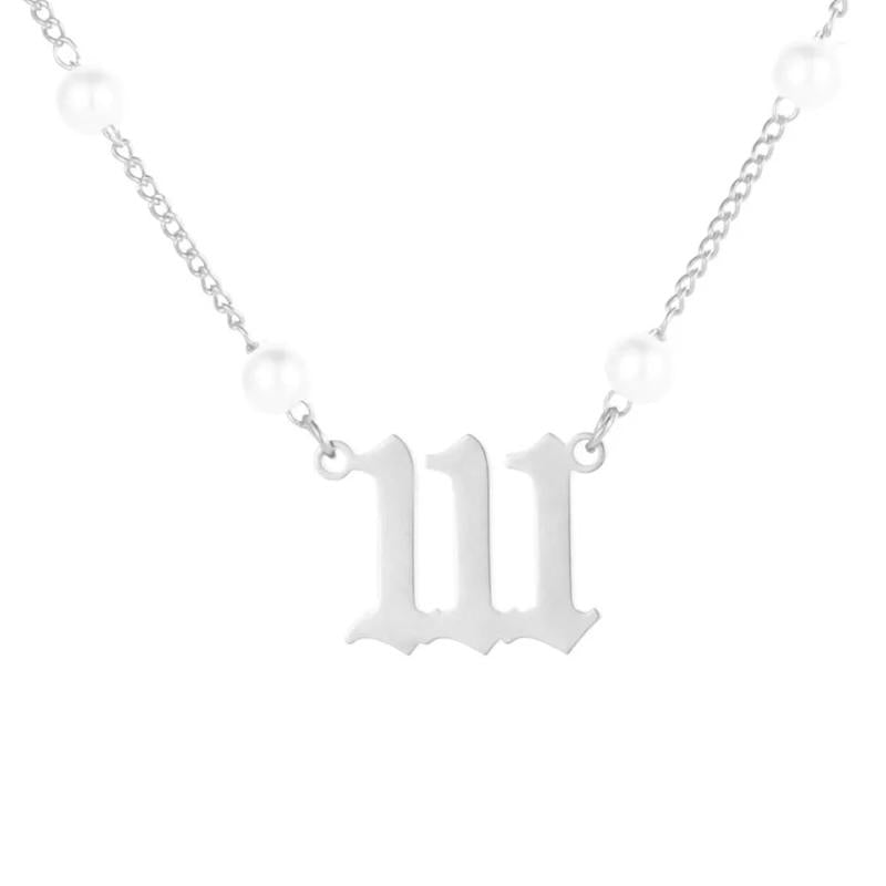 Stainless Steel Angel Number Pearl Necklace for Women