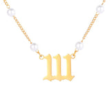Stainless Steel Angel Number Pearl Necklace for Women