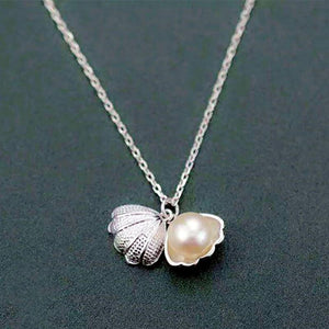 Foxanry Silver Pearl Necklace Open Shell Pendant Clavicle Chain Jewelry