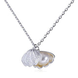 Foxanry Silver Pearl Necklace Open Shell Pendant Clavicle Chain Jewelry